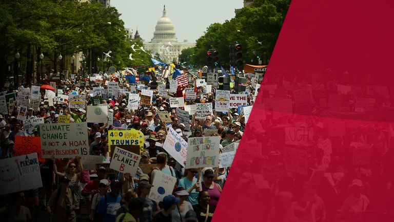 Climate change protesters march in Washington DC
