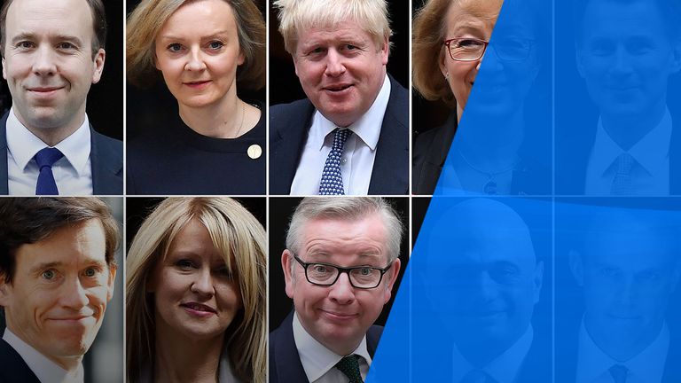 From top left to bottom right: Matt Hancock, Liz Truss, Boris Johnson, Andrea Leadsom, Jeremy Hunt, Rory Stewart, Esther McVey, Michael Gove, Sajid Javid and Dominic Raab could all be in the running to be the next prime minister 