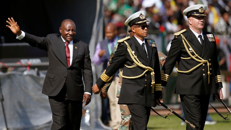 Cyril Ramaphosa waves after taking the oath of office
