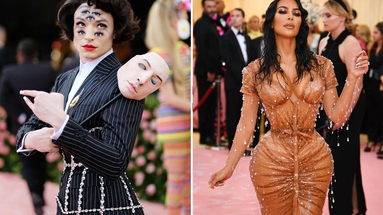 Actor Ezra Miller (l) and model Kim Kardashian