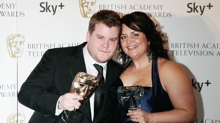 James Corden and Ruth Jones pose at the British Academy Television Awards BAFTA 2008 at The Palladium on April 20, 2008 in London, England.