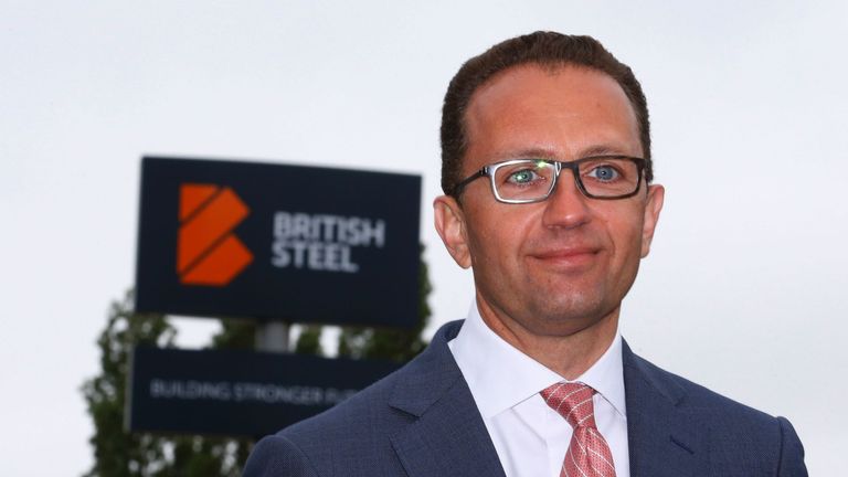 Managing partner of Greybull Capital, Marc Meyohas, attends the ceremony to mark the start of British Steel operations in Scunthorpe in June 2016