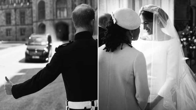 Harry hails a cab whilst Megan holds hands with her mother.  Pic: Chris Allerton/ @SussexRoyal