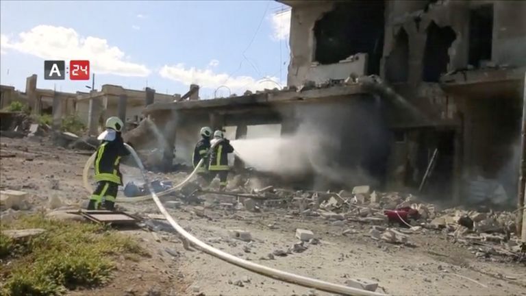 The Nabd Al-Hayat hospital was hit by an air strike in Hass, Idlib province, Syria May 6, 2019. Pic: ARAB24/Reuters