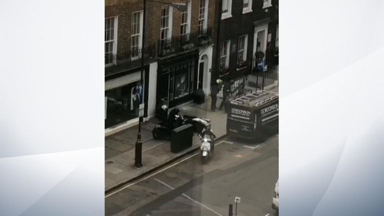 Video footage filmed from across the road on Duke Street showed six people racing off on three mopeds.
