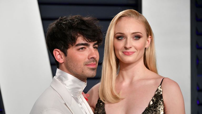 Joe Jonas and Sophie Turner at the 2019 Vanity Fair Oscar Party hosted by Radhika Jones at Wallis Annenberg Center for the Performing Arts on February 24, 2019 in Beverly Hills, California.