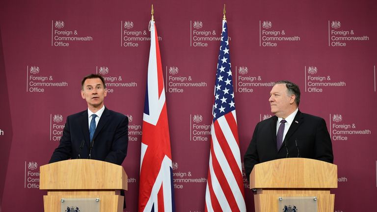 US Secretary of State Mike Pompeo attends a joint press conference with Foreign Secretary Jeremy Hunt