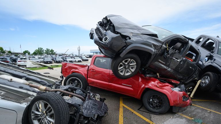 Trucks end up piled on top of each other in Missouri earlier this month