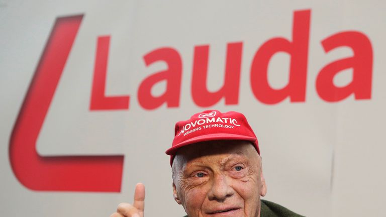 Lauda addresses a news conference presenting his airline Laudamotion