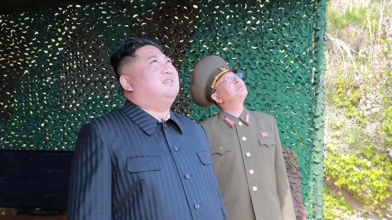 North Korea's leader Kim Jong Un supervises a 