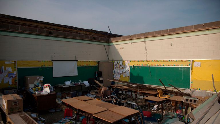 An Ohio school class room is left with no roof