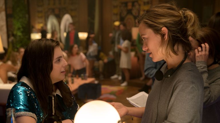 Beanie Feldstein and director Olivia Wilde on the set of her directorial debut, BOOKSMART, an Annapurna Pictures release..Credit: Francois Duhamel / Annapurna Pictures.