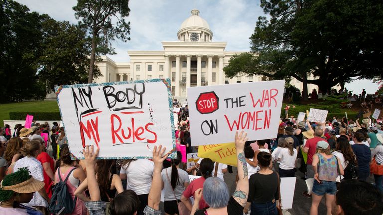 Pro-abortion campaigners outside Alabama State Capitol 