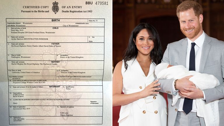 The birth certificate of Archie Harrison Mountbatten-Windsor
