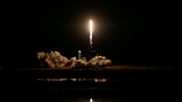 FILE PHOTO: SpaceX Falcon 9 rocket lifts off to ISS from Kennedy Space Center