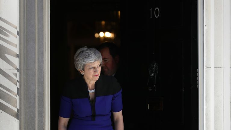 Prime Minister Theresa May leaves to Nato Secretary General Jens Stoltenberg to 10 Downing Street, London. PRESS ASSOCIATION Photo. Picture date: Tuesday May 14, 2019. Photo credit should read: Aaron Chown/PA Wire