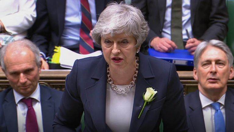Prime Minister Theresa May speaks during Prime Minister&#39;s Questions in the House of Commons, London.
