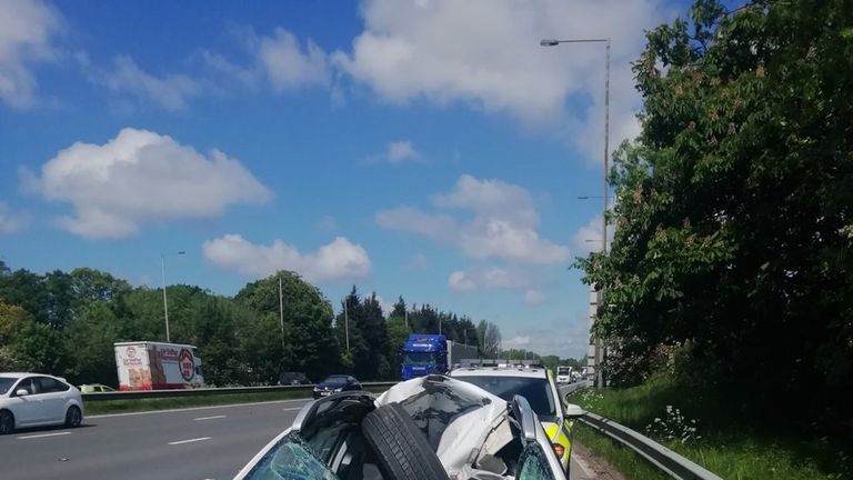 The tyre came from a lorry which was travelling in the opposite direction. Pic: Lancashire Police