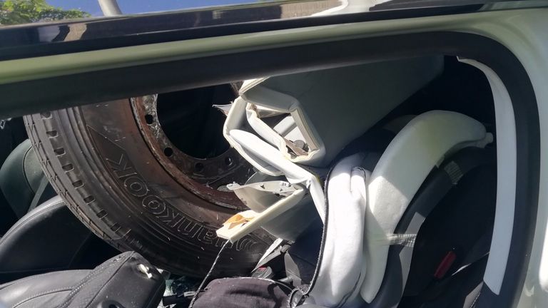 The wheel became lodged in a child's car seat. Pic: Lancashire Police