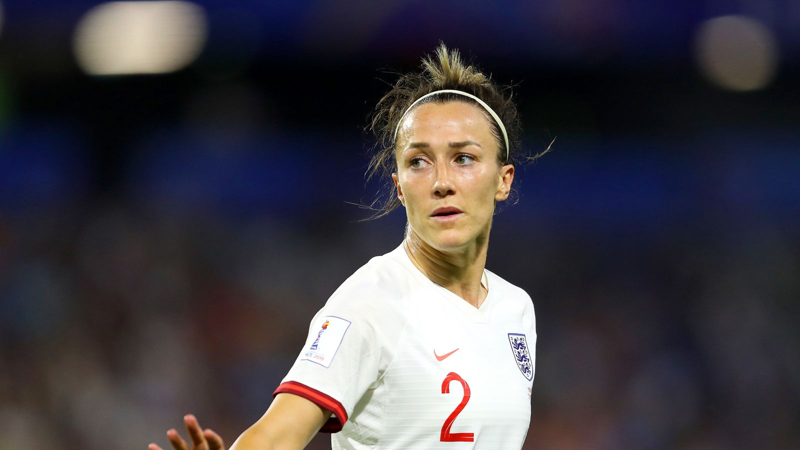 Lucy Bronze of England reacts during the 2019 FIFA Women's World Cup France Quarter Final match between Norway and England at Stade Oceane on June 27, 2019 in Le Havre, France