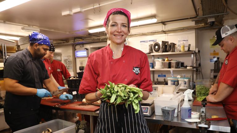 LONDON, ENGLAND - MAY 13:  Chef Thomasina Miers OBE works in her Wahaca kitchen as part of the Food Waste Cooking Challenge at the STEP UP TO THE PLATE summit on May 13, 2019 in London, England. Nine of the UK’s most renowned and exciting chefs today joined forces at a surprise pop-up Street Food Market at the V&A in London – cooking delicious dishes using the ingredients most commonly wasted by the British public. #LoveFoodHateWaste (Photo by Tristan Fewings/Getty Images for Freuds)
