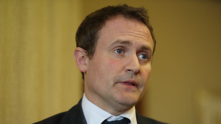 Committee chairman Tom Tugendhat speaking to the media at the Armagh city hotel as members of the Commons Foreign Affairs Committee came to Northern Ireland to discuss foreign policy and Brexit.