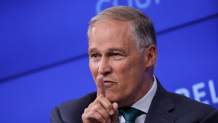 NEW YORK, NY - JUNE 5: Democratic presidential candidate and Governor of Washington Jay Inslee speaks about climate change at the Council on Foreign Relations, June 5, 2019 in New York City. Inslee has made the issue of combatting climate change the central platform of his campaign and has sharply criticized the Trump administration's lack of action on climate issues. (Photo by Drew Angerer/Getty Images)