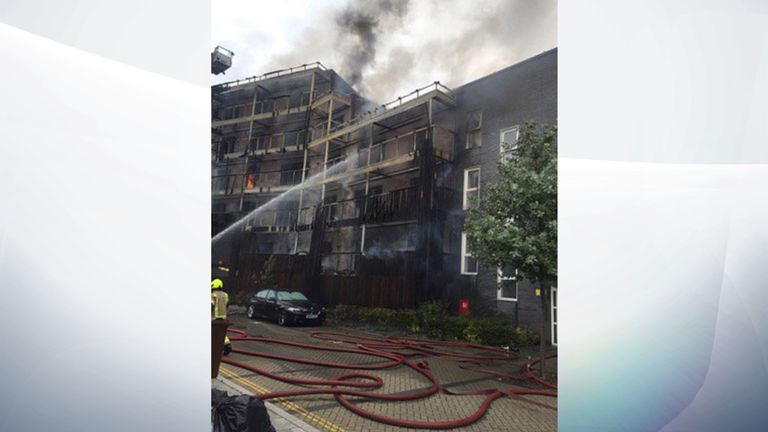 London Fire Brigade said six floors were alight. Pic: Twitter/@LondonFire