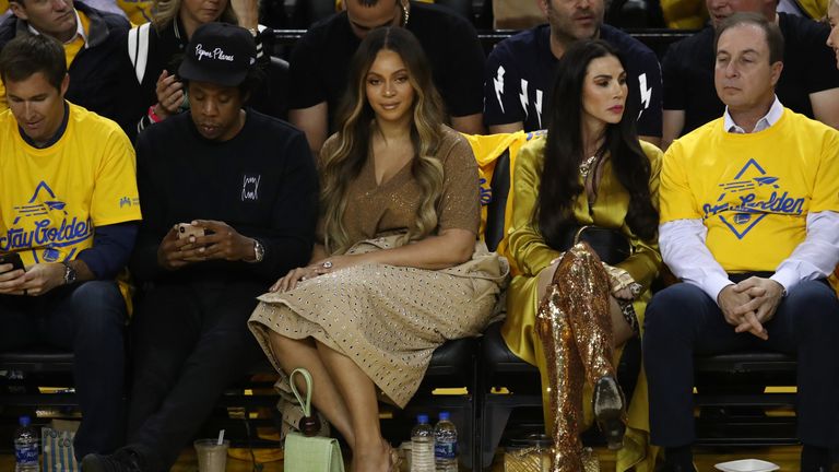 Beyonce and Jay-Z with Golden State Warriors owner Joe Lacob and wife Nicole Curran