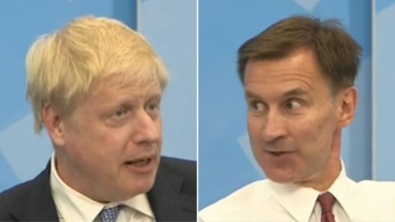 Boris Johnson and Jeremy Hunt at the Conservatives digital hustings. Pics: Facebook