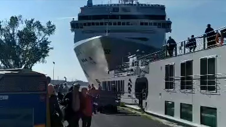 cruise ship hits dock in italy