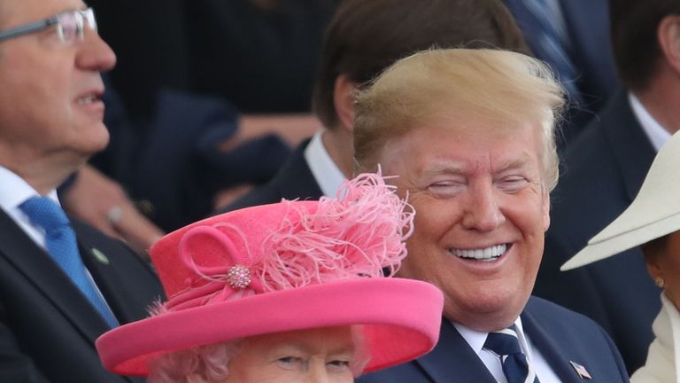 Queen Elizabeth and Donald Trump during the commemorations for the 75th Anniversary of the D-Day landings at Southsea Common in Portsmouth