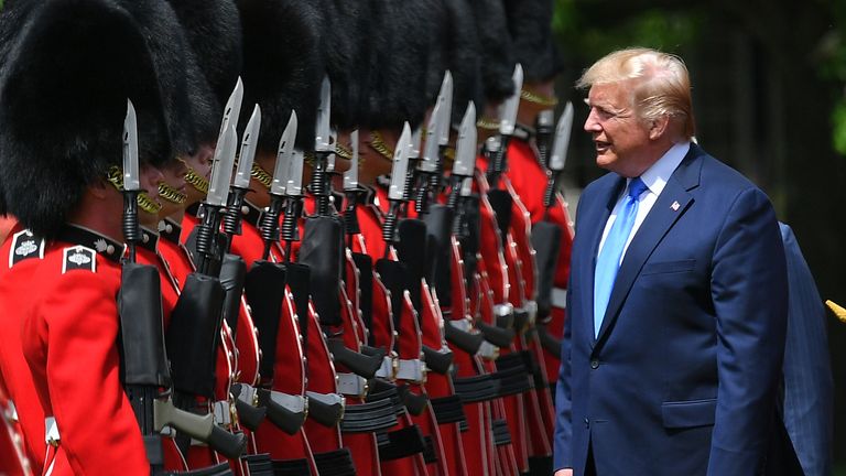 Mr Trump spoke with members of the Grenadier Guards