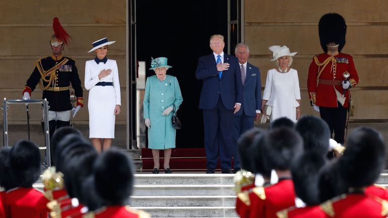 Mr Trump and the Royal Family stood for a rendition of the US national anthem