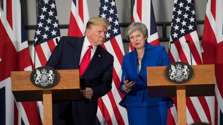 Donald Trump and Theresa May attend a joint news conference at the Foreign & Commonwealth Office, in London