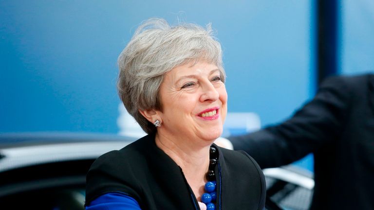 Britain's acting Prime Minister Theresa May arrives for an European Council Summit at The Europa Building in Brussels, on June 20, 2019