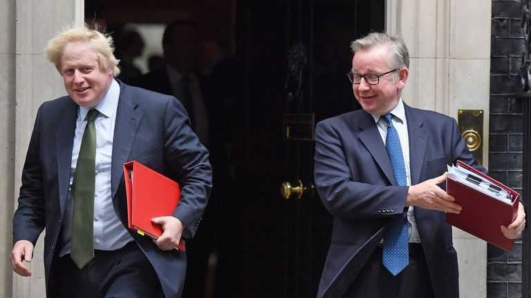 ONDON, ENGLAND - JUNE 15: Foreign Secretary Boris Johnson and Environment Secretary Michael Gove leave 10 Downing Street on June 15, 2017 in London, England. Prime Minister Theresa May is due to hold a series of meetings with the main Northern Ireland political parties today to allay mounting concerns over a government deal with the DUP in the wake of the UK general election. (Photo by Chris J Ratcliffe/Getty Images)