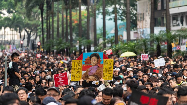 HONG KONG, HONG KONG - JUNE 16: Protesters demonstrate against the now-suspended extradition bill on June 16, 2019 in Hong Kong, China. Large numbers of protesters rallied on Sunday despite an announcement yesterday by Hong Kong's Chief Executive Carrie Lam that the controversial extradition bill will be suspended indefinitely. (Photo by Billy H.C. Kwok/Getty Images)