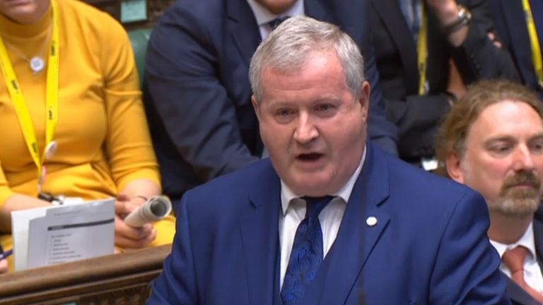 SNP Westminster leader Ian Blackford speaks during Prime Minister&#39;s Questions in the House of Commons, London.
