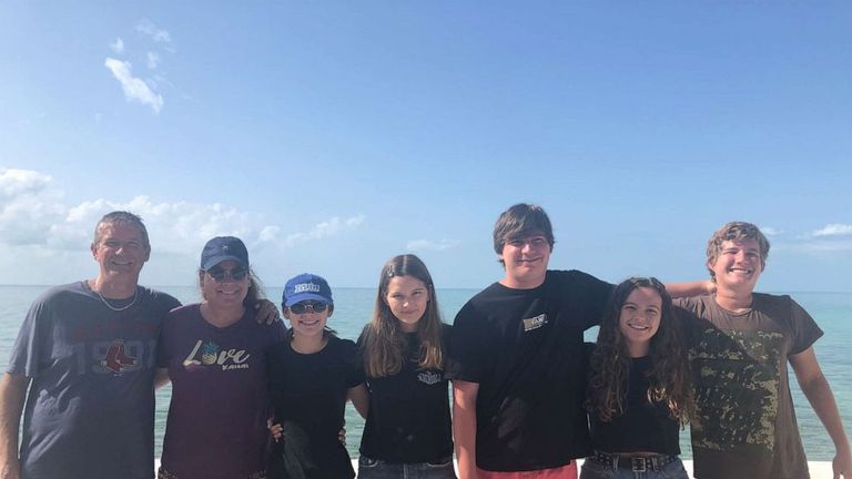 Jordan Lindsey, centre, with her parents, two brothers, sister and girlfriend on their trip to the Bahamas. Pic: Michael Lindsey
