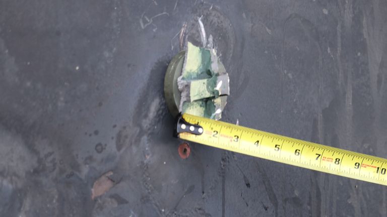 An unexploded limpet mine said to have been used in an attack on the Kokuka Courageous 