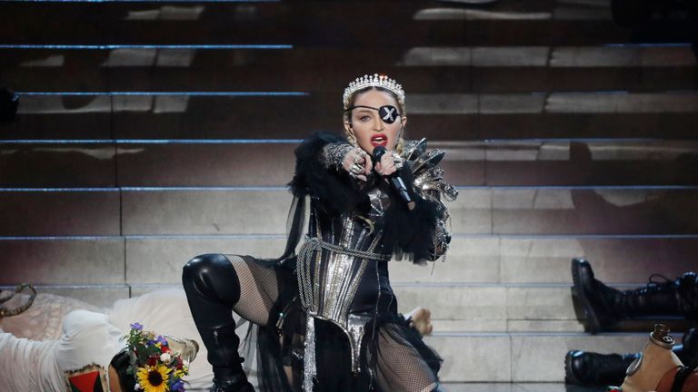 TEL AVIV, ISRAEL - MAY 18: Madonna, performs live on stage after the 64th annual Eurovision Song Contest held at Tel Aviv Fairgrounds on May 18, 2019 in Tel Aviv, Israel. (Photo by Michael Campanella/Getty Images)
