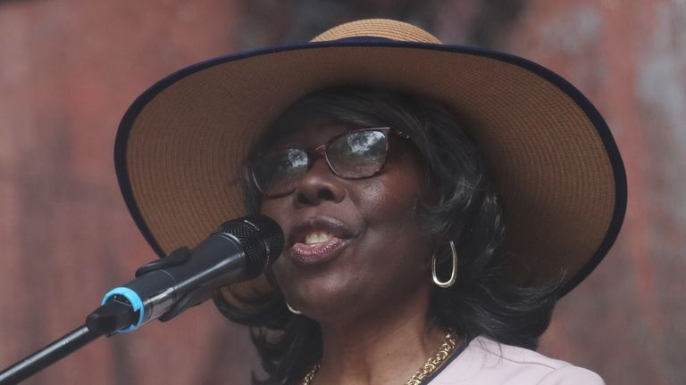Voletta Wallace, mother of slain rapper Christopher "Notorious B.I.G" Wallace speaks at the street naming ceremony for Christopher "Notorious B.I.G" Wallace way in the Brooklyn borough of New York, U.S., June 10, 2019. REUTERS/Shannon Stapleton
