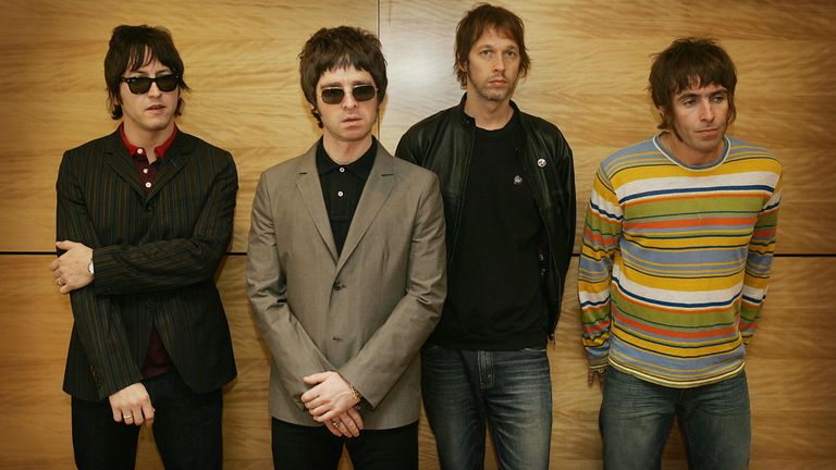 From L-R Oasis band members Gem, Noel Gallagher, Andy Bell and Liam Gallagher in Hong Kong, China, in 2006