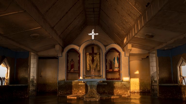 A flooded church near Manila, in the Philippines, where coastal areas are affected by rising sea levels