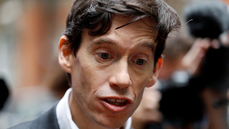 PM hopeful Rory Stewart speaks to the media as he emerges from TV studios in Westminster
