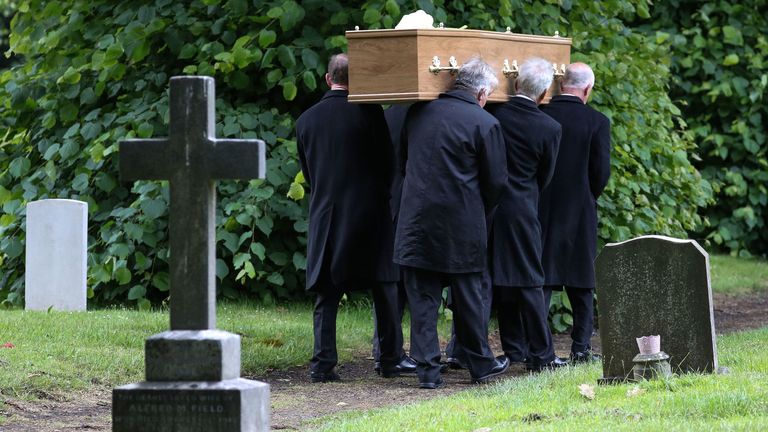 Pall-bearers carry the coffin of Jeremy Kyle guest Steve Dymond during his funeral at Kingston Cemetery in Portsmouth. 