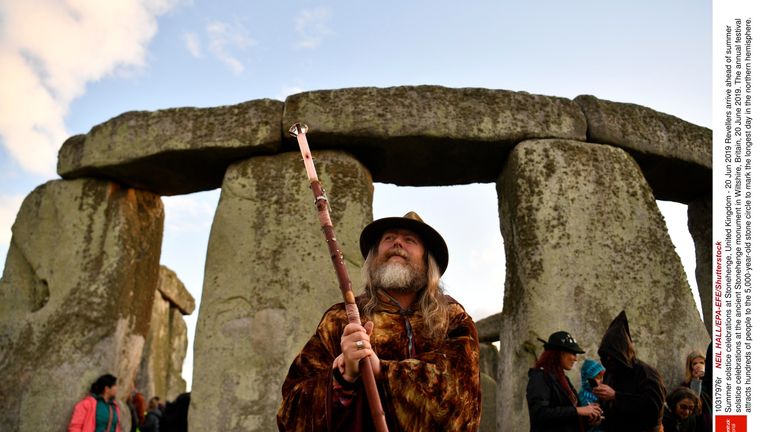 Revellers during the summer solstice celebrations at Stonehenge 