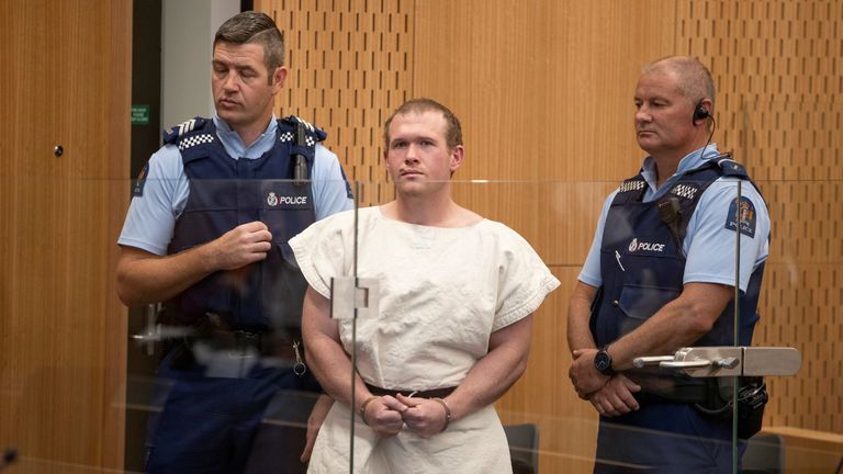 Brenton Tarrant, charged for murder in relation to the mosque attacks, is seen in the dock during his appearance in the Christchurch District Court, New Zealand March 16, 2019