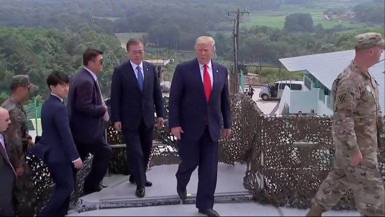 Donald Trump was accompanied by his South Korean counterpart Moon Jae-in